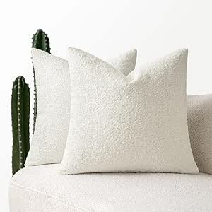 MIULEE Set of 2 White Throw Pillow Covers 18x18 Inch Decorative Couch Pillow Covers Textured Boucle Accent Solid Pillow Cases Soft for Cushion Chair Sofa Bedroom Livingroom Home Decor