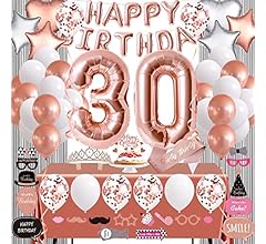 Rose Gold 30th Birthday Party Decorations for Women, 30 Birthday Party Supplies for Her Including Happy Birthday Balloons, …