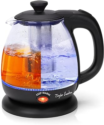 Taylor Swoden Electric Kettle with Tea Infuser, 1L Small Electric Tea Kettle with Keep Warm, LED Light Hot Water Boiler & Heater for Coffee & Tea, Auto Shut-Off & Boil Dry Protection, BPA Free, Black