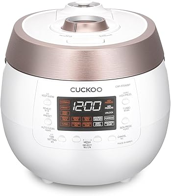 CUCKOO CRP-RT0609FW 6-Cup (Uncooked) / 12-Cup (Cooked) Twin Pressure Rice Cooker & Warmer with Nonstick Inner Pot, 14 Menu Options, Safe Steam Release, 3 Voice Guide, Auto Clean (White)