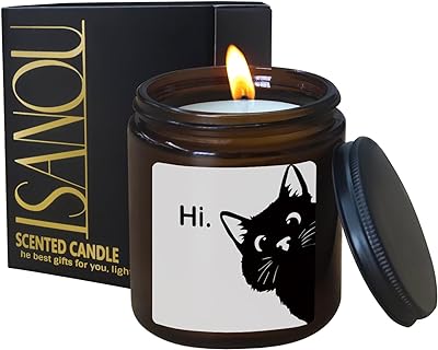 ISANOU Cat Candle,Cat Lover Gifts for Women,Cat Mom Cat Lady Gifts,Cat Owner Gifts,Black Funny Cat Themed Gifts,Cedar Fragrance Scented Candles,8 oz