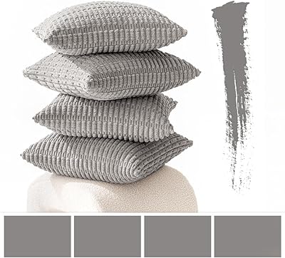 MIULEE Pack of 4 Light Grey Corduroy Decorative Throw Pillow Covers 18x18 Inch Soft Boho Striped Pillow Covers Modern Farmhouse Home Decor for Sofa Living Room Couch Bed