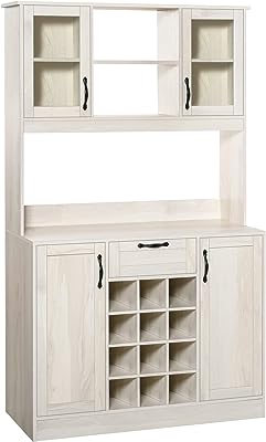 HOMCOM Kitchen Buffet with Hutch, Cupboard, Pantry with Utility Drawer, 4 Door Cabinets, and Optional 12-Bottle Wine Rack, White