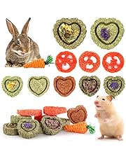 PAWCHIE Natural Timothy Hay Toys,11pcs Snacks Chew Toys,Pet Chew Treats for Guinea Pigs, Rabbits, Bunny, Chinchilla, Hamsters, with Timothy Hay/Loofah/Carrot Hanging Toys