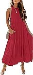 HAEOF Womens 2024 Summer Sleeveless Halter Maxi Dress Pleated Tiered Swing Beach Long Dresses Sundress