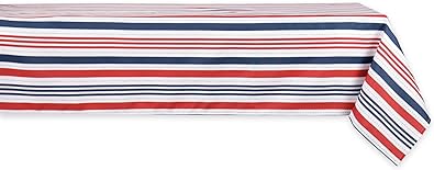 DII 100% Polyester, Spill proof and Waterproof, Machine Washable, Tablecloth for Outdoor Use, 60x120", 4th of July Patriotic Stripe, Seats 10 to 12 People