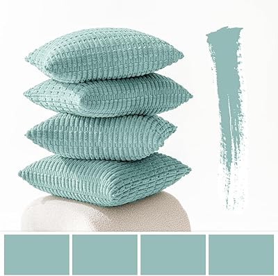 MIULEE Pack of 4 Teal Green Corduroy Decorative Throw Pillow Covers 18x18 Inch Soft Boho Striped Pillow Covers Modern Farmhouse Home Decor for Sofa Living Room Couch Bed