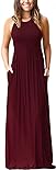 EUOVMY Sleeveless Sundresses for Women Wine Red XX-Large Loose Swing Crewneck A-line Casual Flowy Burgundy Maxi Dress Party Vintage Spring Summer Ladies Beach Vacation Long Sun Dresses with Pockets