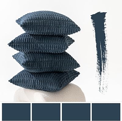 MIULEE Pack of 4 Blue Corduroy Decorative Throw Pillow Covers 18x18 Inch Soft Boho Striped Pillow Covers Modern Farmhouse Home Decor for Sofa Living Room Couch Bed