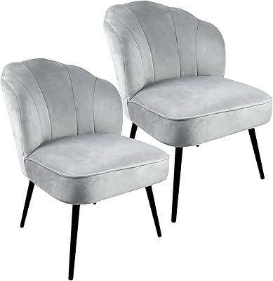 Babion Velvet Accent Chair Set of 2, Upholstered Velvet Dinning Chair, Modern Armless Single Sofa Chair, Makeup Chair with Metal Legs(Grey,2pcs)