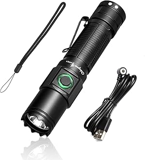 Image of Odepro NT21 1200 Lumens Small Bright Rechargeable Flashlight with Power Display, IP67 Waterproof, 5 Light Modes, 984ft Long Throw EDC Pocket-Size Torch for Camping Searching Emergency