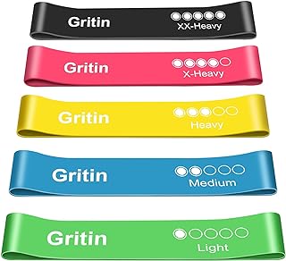 Gritin Resistance Bands, [Set of 5] Skin-Friendly Resistance Fitness Exercise Loop Bands with 5 Different Resistance Level...