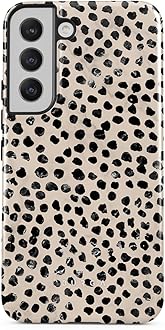 Image of BURGA Phone Case Compatible with Samsung Galaxy S22 - Hybrid 2-Layer Hard Shell + Silicone Protective Case -Black Polka Dots Pattern Nude Almond Latte - Scratch-Resistant Shockproof Cover