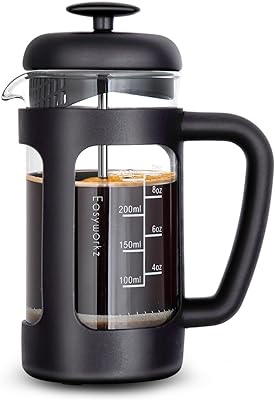 Easyworkz French Press 12 oz Coffee Tea Maker with Borosilicate Glass,Soft Grip Handle