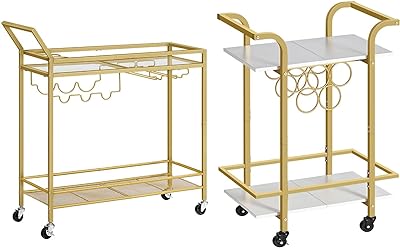 HOOBRO Bar Cart for The Home and 2-Tier Serving Cart with Lockable Wheels, Serving Cart with Wheels, Wine Cart with Wine Rack for Small Spaces for Dining Room, Living Room GD11TC01-DW56TC01