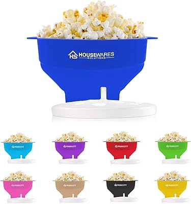 Collapsible Silicone Microwave Hot Air Popcorn Popper Bowl With Lid and Handles - Blue