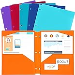 EOOUT 6pcs Folders with Pockets 3 Hole Punched, Letter Size, Plastic Pocket Folder, Folders Fit in 3 Ring Binder, Heavy Duty Folders with 4 Pockets for Office and School, 6 Assorted Gemstone Color