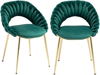 QQU Accent Chair Set of 2 for Living Room, Leisure Single Chair with Golden Feet, Velvet Upholstered with Backrest Armchair for Office, Bedroom(aa-Emerald)