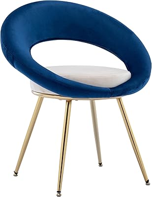 IULULU Modern Velvet Accent Chair Upholstered Vanity Makeup Stool Leisure Lounge for Home Office Guest Reception Dining Room Bedroom, Set of 1, Navy Blue
