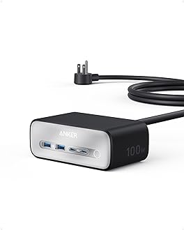 Image of Anker Charging Station(100W Max), 7-in-1 USB C Power Strip for iPhone 16/15/14 and Macbook Air/Pro, 5ft Thin Cord,3AC, 2USB A,2USB C,Power Delivery Desktop Accessory for MacBook Pro,Home&Office(Black)