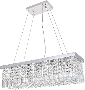 A1A9 Modern Crystal Chandelier Lights, Luxury Clear K9 Crystal Droplet Elegant Ceiling Lights Fixture Rectangular Chrome Hang