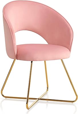Furniliving Accent Chair Velvet Comfy Lounge Chairs for Bedroom Vanity Chair Upholstered Barrel Chair Living Room Chair Mid Century Modern Chair with Gold Legs 1 PCS (Pink)