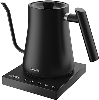 Fabuletta Electric Kettle, Gooseneck Kettles for Pour Over Coffee Tea, Hot Water Boiler with Steel Stainless Inner, Temperature Control, Quick Heating, Keep Warm, Matte Black
