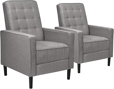 Giantex Set of 2 Push Back Recliner Chair, Modern Fabric Recliner w/Button-Tufted Back, Accent Arm Chair for Living Room, Bedroom, Home Office (Grey)