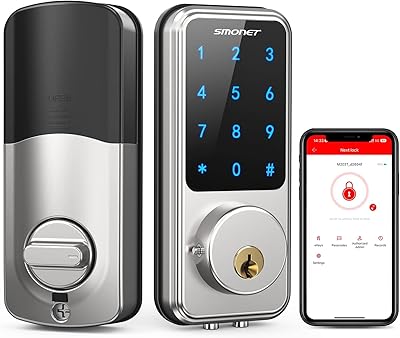 Smart Lock,SMONET Keyless Entry Door Lock,Remote Lock Unlock for Home Security,Easy Installation,Voice Control,Touchscreen Keypad Deadbolt,Code Bluetooth Electric Deadbolt for Hotel,Office