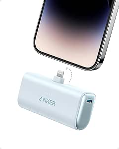 Anker Nano Portable Charger for iPhone, with Built-in MFi Certified Lightning Connector, Power Bank 5,000mAh 12W, Compatible with iPhone 14/14 Pro / 14 Plus, iPhone 13 and 12 Series (Blue)