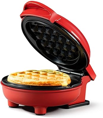 Holstein Housewares Personal Non-Stick Heart Waffle Maker, Red - 4-inch Waffles in Minutes