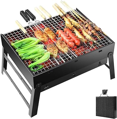 Portable Barbecue Charcoal Grill Stainless Foldable BBQ Grills Medium Size for Outdoor/Garden Cooking Camping Hiking Picnic Easy to Carry 16.92" x 11.41" x 2.75"