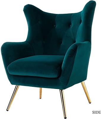 HULALA HOME Velvet Accent Chair, Modern Wingback Arm Chair with Metal Gold Legs, Velvet Tufted Upholstered Single Sofa chair for Living Room Bedroom, Dining Room Accent Club Guest Chair (TEAL)