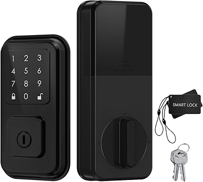 Keyless Entry Door Lock, Touchscreen Smart keypad deadbolt Lock with Fob, Passcode, Keys Unlock, Electronic Door Lock with Auto Lock, Anti-Peeking Password, Easy Installation Design, D1