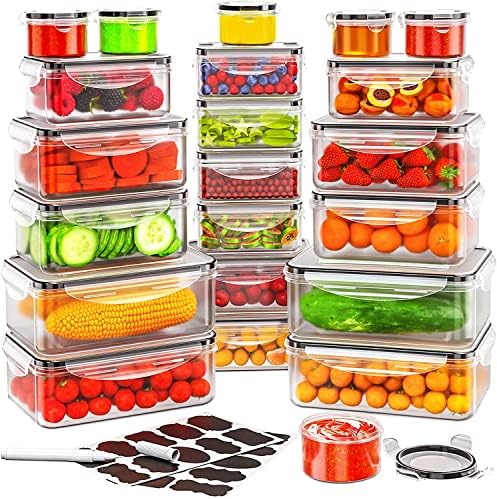 44 PCS Large Plastic Food Storage Container Set with Airtight Lid(22 Lids &22 Containers) Leakproof Food Container Reusable Kitchen Storage Organization- Freezer Safe BPA Free(22 pcs)