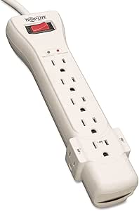 Tripp Lite 7 Outlet Surge Protector Power Strip, 7ft Cord, Right Angle Plug, 2160 Joules, &amp; $75,000 INSURANCE (SUPER7) Ivory