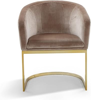 Iconic Home Siena Accent Club Chair Shell Design Velvet Upholstered Half-Moon Gold Plated Solid Metal U-Shaped Base Modern Contemporary Taupe 25.6D x 23.2W x 31.7H in