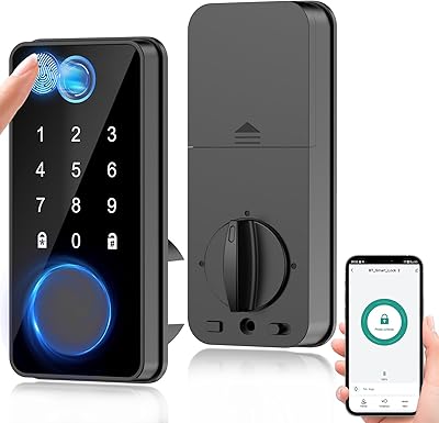 Smart Fingerprint Door Lock, Keyless Entry Door Lock, Front Door Lock with Digital Passcode Keypad, Bluetooth Electronic Deadbolt Lock, Anti-Peeping Password, Auto Lock for Home/Hotel/Office/Apartment