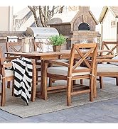 Walker Edison Maui Classic 7 Piece Acacia Wood Outdoor Dining Set with X Back Chairs, Set of 7, B...