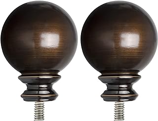 KAMANINA Round Replacement Finials for 1 and 7/8 Inch Curtain rods, M6 Screw Rod Finials, Set of 2, Bronze