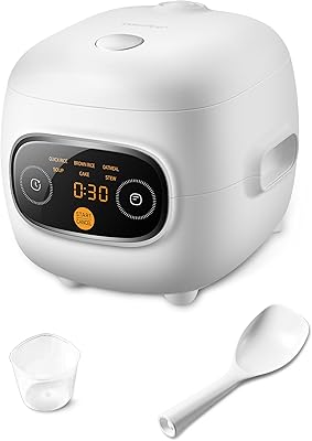 COMFEE' Mini Rice Cooker 5 Cups Cooked/2.5 Cups Uncooked, Portable Non-Stick rice maker, 24 hours Timer Delay, 6 Functions, Fast Cooker, Brown Rice, Oatmeal, White