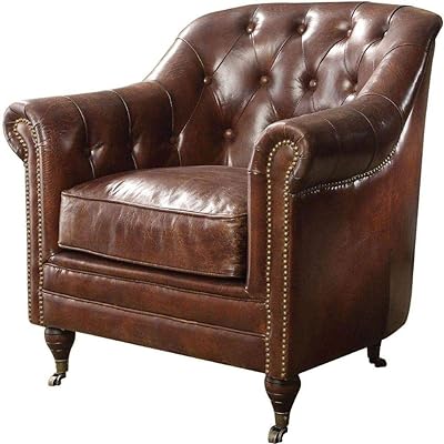ACME Aberdeen Chair - - Vintage Dark Brown Top Grain Leather