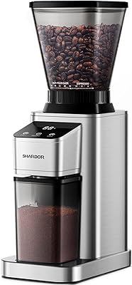 SHARDOR Conical Burr Coffee Grinder Electric, Adjustable Touchscreen Burr Mill with 48 Precise Settings, Precision Electronic Timer, Anti-static, Brushed Stainless Steel