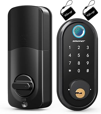 Smart Door Lock, Smonet Keyless Entry Deadbolt, Electronic Automatic Bluetooth with Biometric Fingerprint,Keys, RFID, Touchscreen Keypad,Auto Lock,Remote Share, APP Control for Home,Apartment