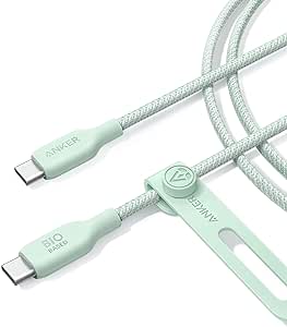 Anker USB C Cable, 240W Bio-Braided Type C Fast Charge Cord for iPhone 16/16 Pro, MacBook Pro 2020, iPad Pro,and More(USB 2.0, 6FT, Natural Green)