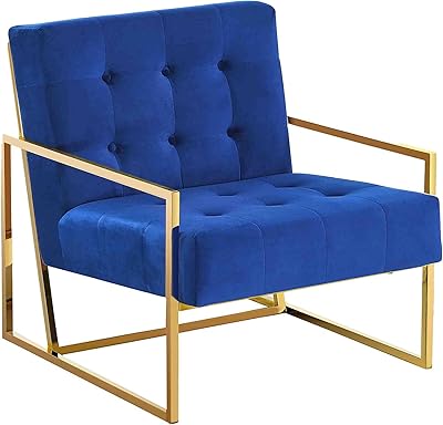 Best Master Furniture BN4006BG Beethoven 31.5" Velvet Accent Chair in Blue/Gold Plated