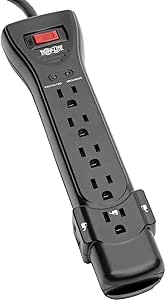 Tripp Lite 7 Outlet Surge Protector Power Strip, Extra Long Cord 25ft, Right-Angle Plug, Black, Lifetime Limited Warranty &amp; $75K INSURANCE (SUPER725B)