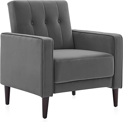 BELLEZE Accent Chairs for Living Room, Mid Century Modern Armchair Velvet Upholstered Comfy Side Chair Button Tufted Back Lounge Reading Chair for Bedroom - Valencia (Gray)