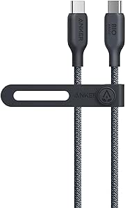 Anker USB C to C Cable (240W, 3 ft), Bio-Braided Fast Charge Cable for iPhone 15/15 Pro, MacBook Pro 2020, iPad Pro 2020, iPad Air 4, Samsung Galaxy S23+/S23 Ultra,(Phantom Black)