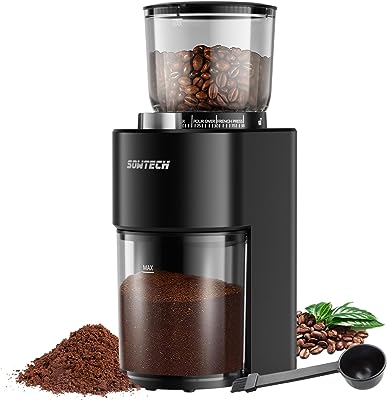 SOWTECH Conical Burr Coffee Grinder, Adjustable Burr Mill with 38 Precise Grind Setting, precision timer, for Espresso/Drip/Pour Over/Cold Brew/French Press Coffee Maker(Black)